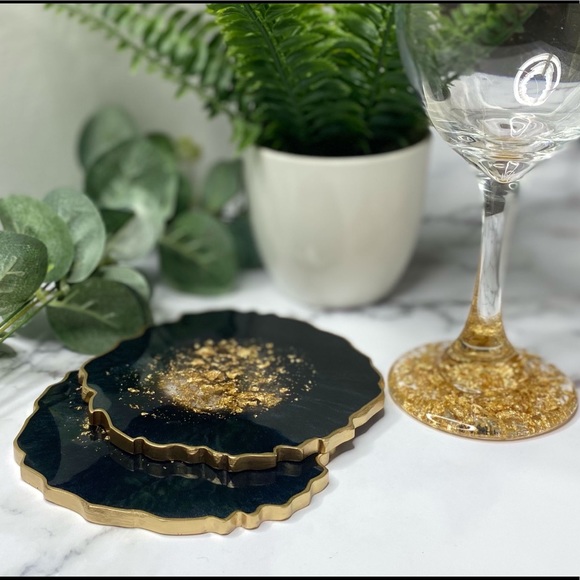 Black and Gold Geode Coasters | Set of 2 Coasters - Picture 4 of 9